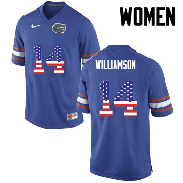Florida Gators Women #14 Chris Williamson College Football Jersey USA Flag Fashion Blue